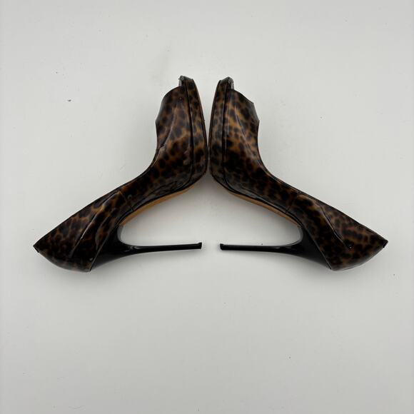 Jimmy Choo Cheetah Print Patent Leather Peep Toe Pumps Women's 37.5 - Picture 7 of 13